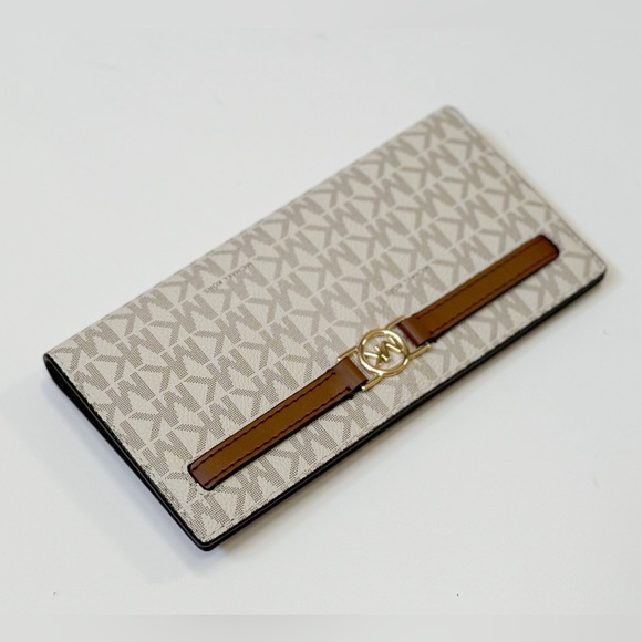 Michael Kors Jet Set Reed Large Bifold Wallet MK Vanilla/Brown - Picture 7 of 11